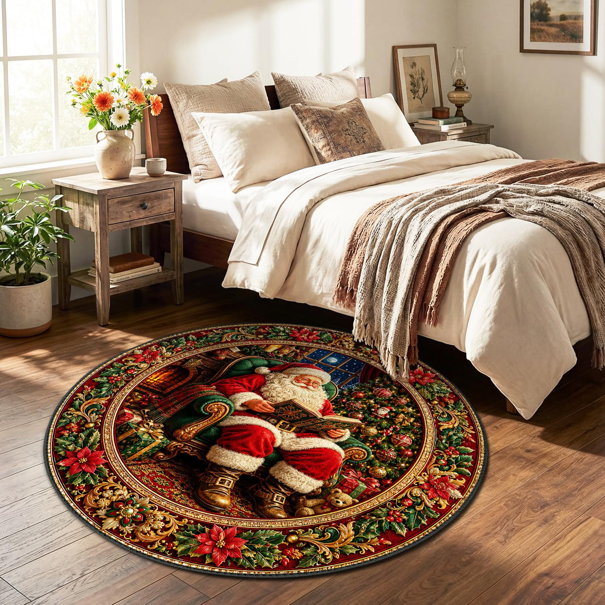 Traditional Christmas Santa Round Area Rug 4ft (103 / 4' (Round))
