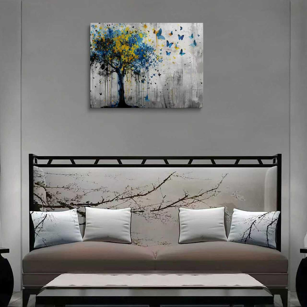 Butterfly Tree Canvas Wall Art Framed Modern Nature Wall Decor 16x24 Inch (Butterfly Tree / 24"L x 16"W)