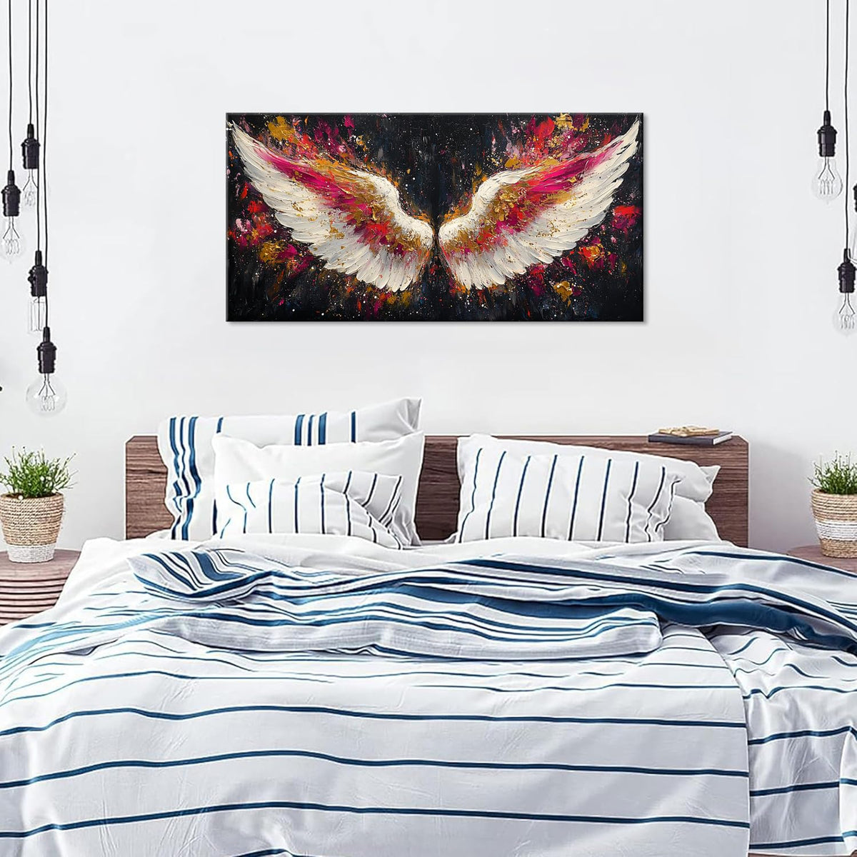 Multicolor Angel Wings Wall Art for Living Room Office Divine Inspiration Splatter Paint Art Painting Prints Contemporary Canvas Artwork Dining Bedroom Decor Large (Contemporary / White Gold Red Angel Wings Wall Art / 46L" x 23W")