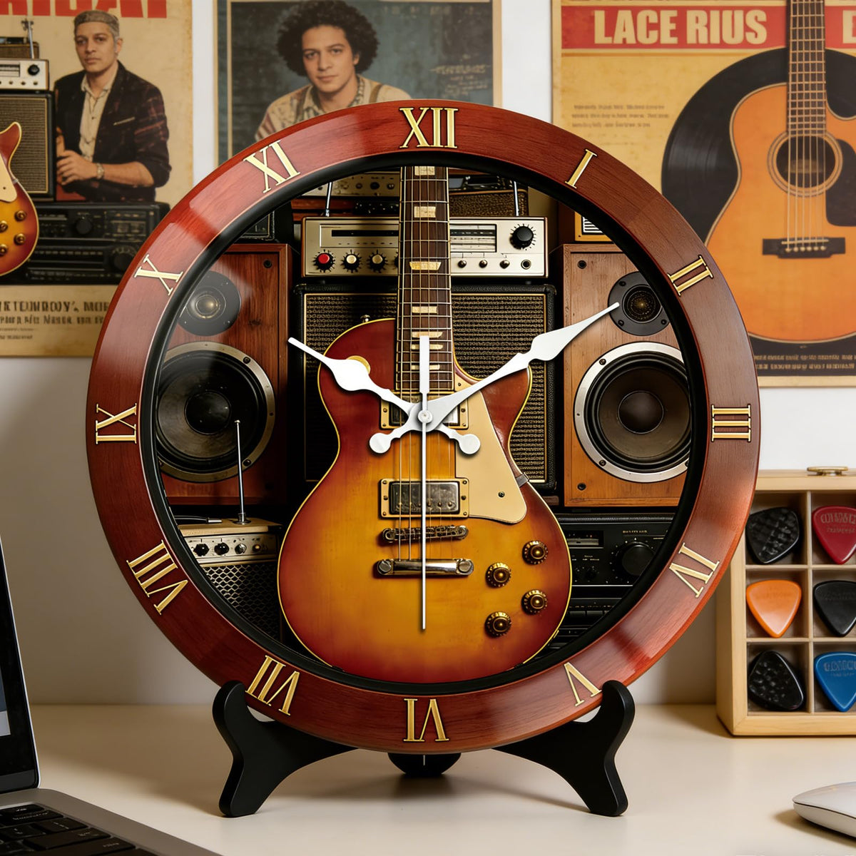 Vintage 3D Guitar Wall Clocks Battery Operated (Vintage 3D Guitar)