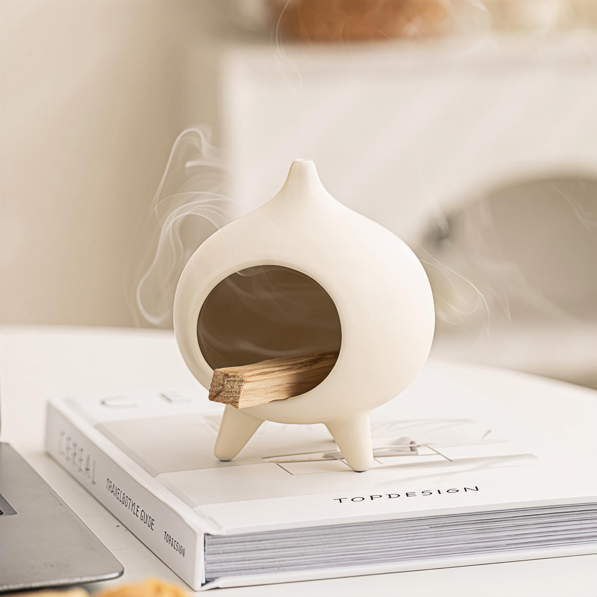Ceramic Palo Santo Holder & Cone Incense Burner (Beige)