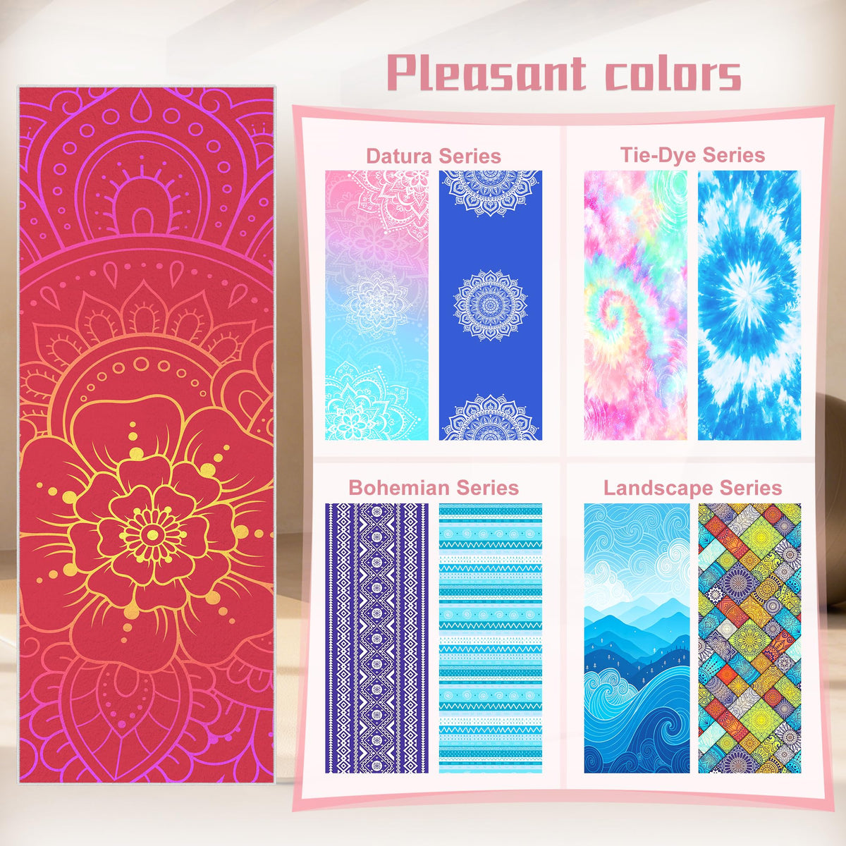 Yoga Towel Absorbent Yoga Mat Towel for Hot Yoga Non Slip (Red Flowers / Casual)
