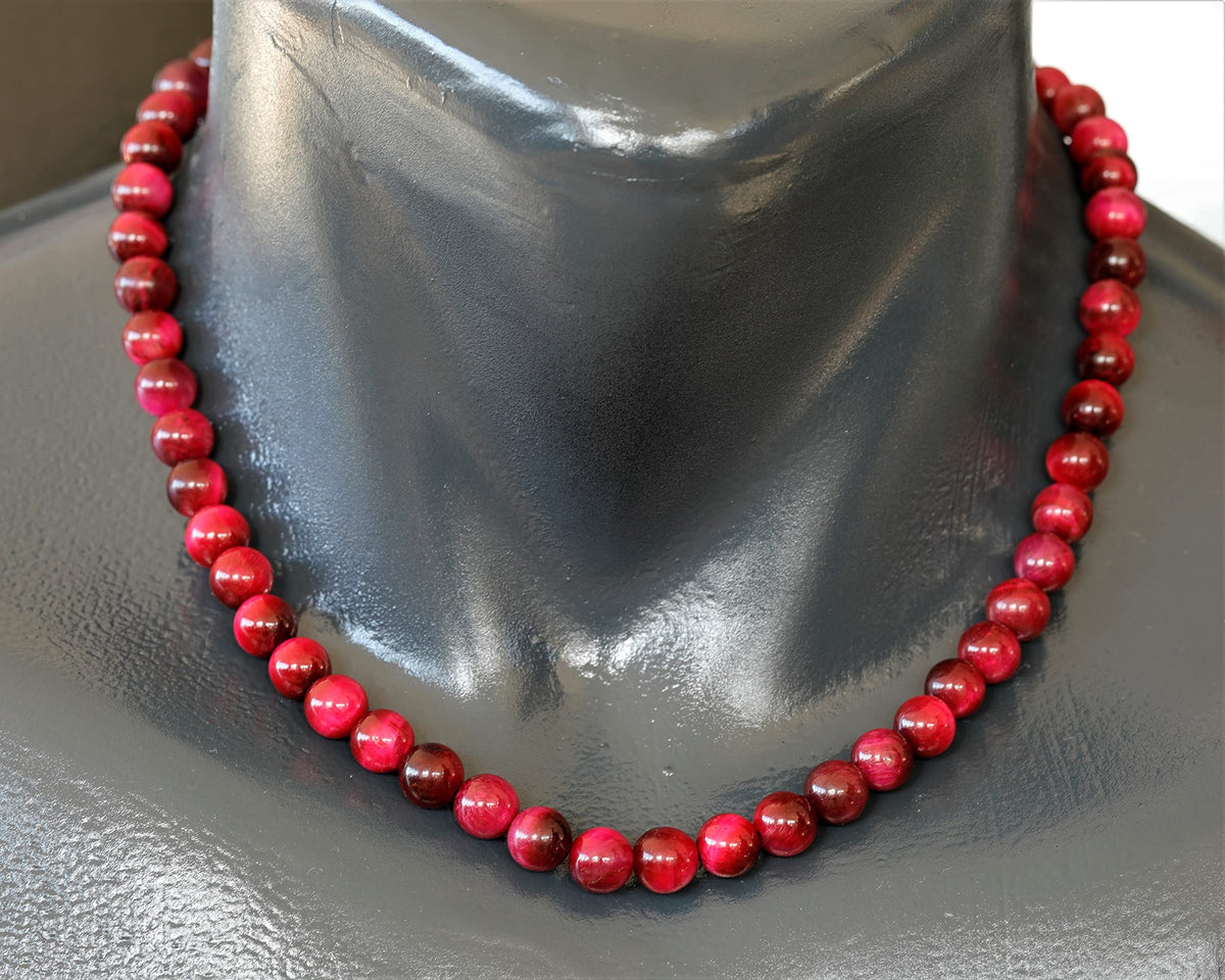 Natural Pink Tiger Eye Beaded Choker Necklace (Pink Tiger Eye / 38 Inches)