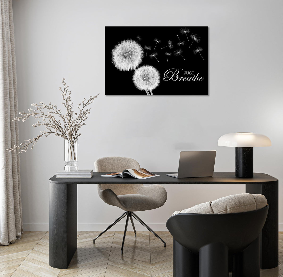Zen Wall Decor Motivation Dandelion Just Breathe Canvas Print Artwork Motivation Positive Wall Art for Inspirational Quotes Yoga Room (16"L x 24"W / Dandelion-03)