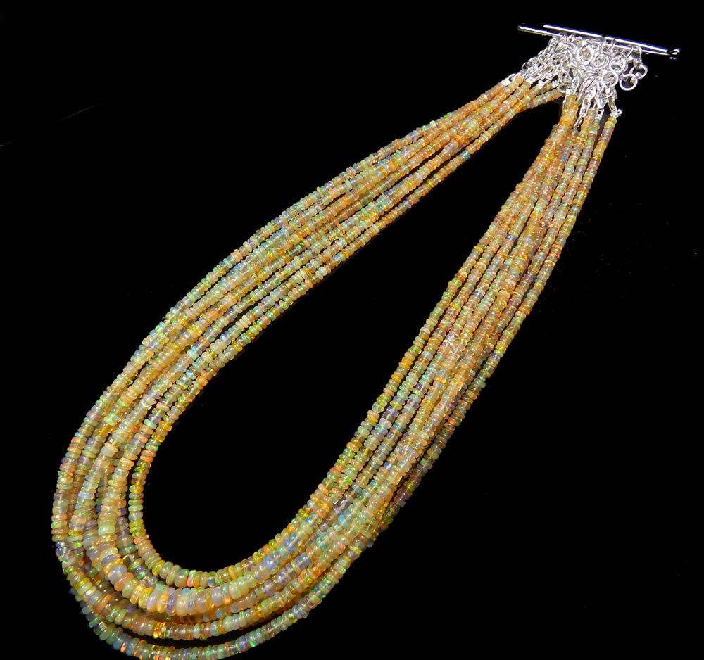 AAA Quality Yellow Base Natural Ethiopian Opal Beads16 Beaded Necklace with Additional 2 inch 92.5 sterling silver extension (Natural Yellow Base Ethiopian Opal)