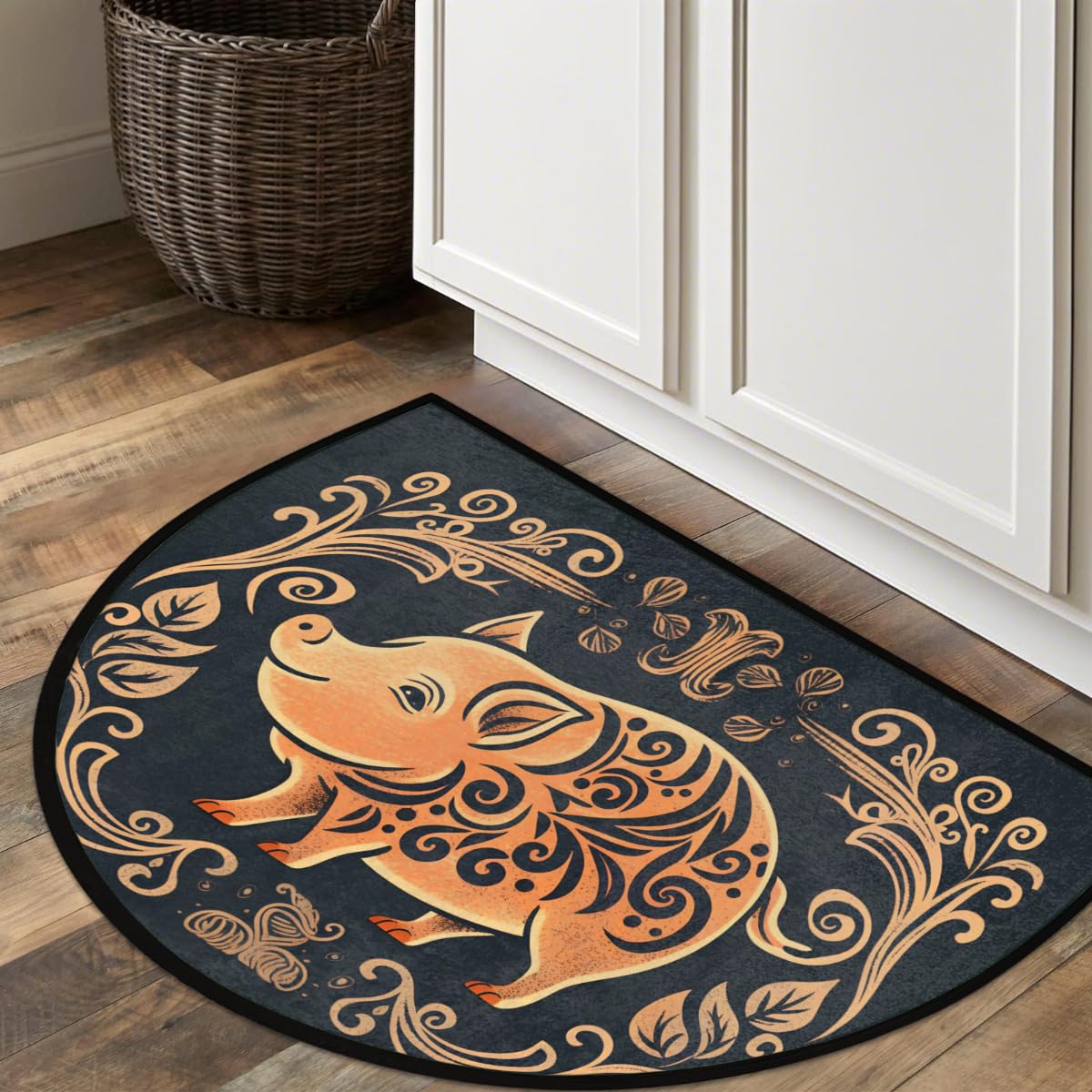 Tribe Pig Printing Half Round Door Mat Outdoor Entrance Large 24"x36" Half Circle Welcome Entrance Way Mat Semi Circular Front Door Mat Area Rug for Garage (C 04)