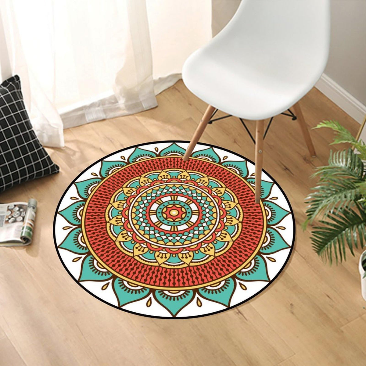 Round Area Rugs 2 FT Washable Non Slip Circle Rug (Colorful Green Mandala Pattern / 2' (Round))