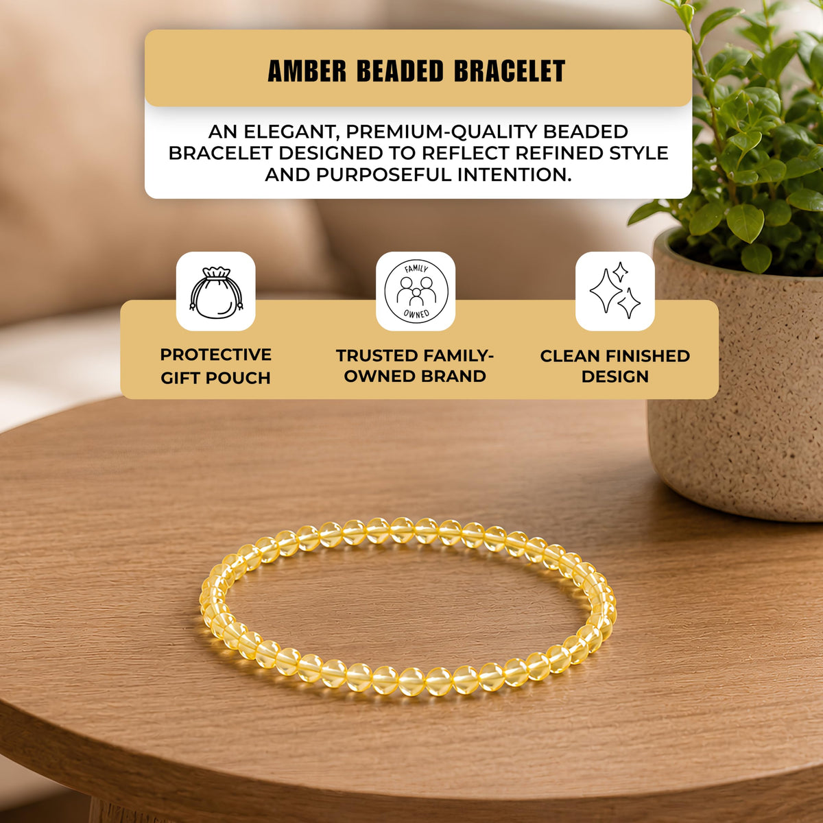 Amber Bracelet 4mm Beaded Bracelet (Amber / Medium)