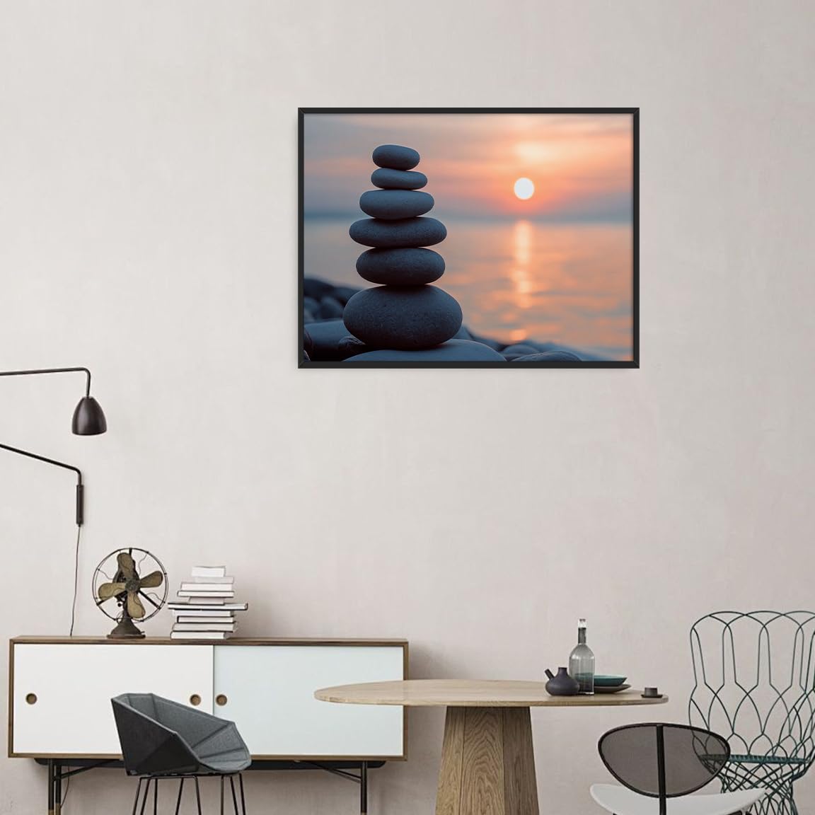 Tranquil Zen Rock Stack Wall Art (Black Aluminum Frame-3 / 20"L x 30"W)