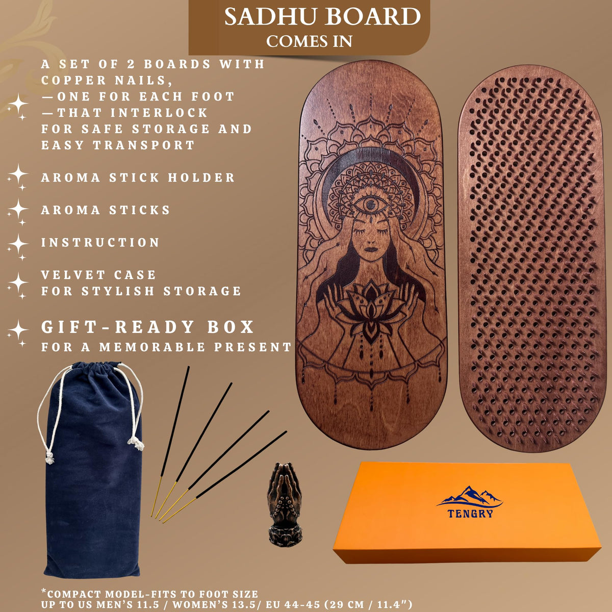 Sadhu Board Specially Crafted Copper Nails (Lotus Flower Brown)