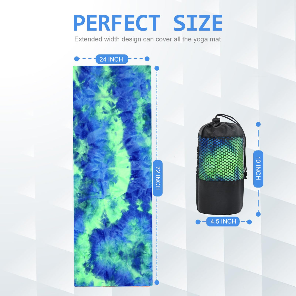 Non Slip Hot Yoga Mat Towel with Grip Dots (Green & Blue / 72" x 24")