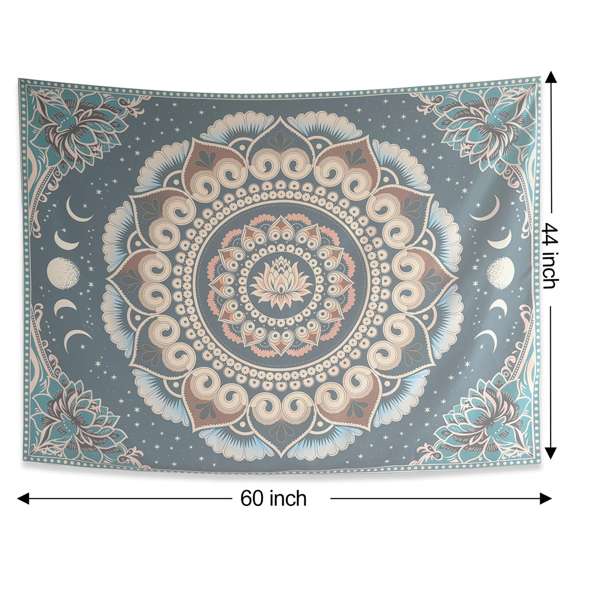 Blue Boho Lotus Mandala Tapestry Wall Hanging for Bedroom 60 x 44 Inch (Blue / 60"L x 44"W)