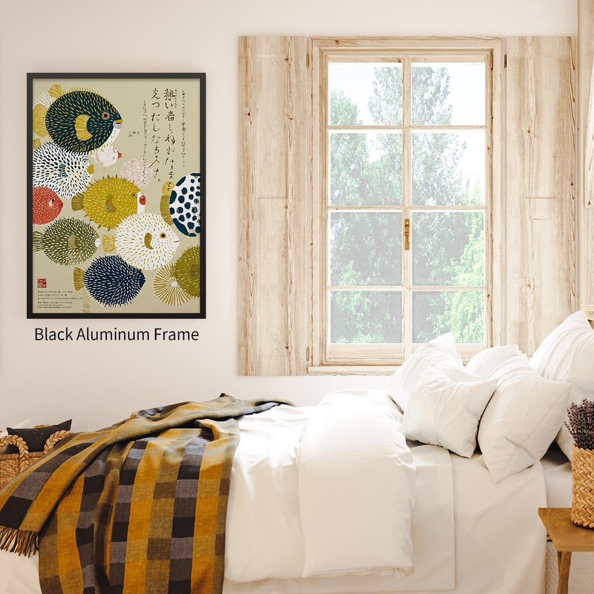 Black Framed Japanese Canvas Wall Art Vintage Puffer Fish Prints Posters 20x30in Colorful Fish Pictures Mid Century Modern Artwork Decor for Minimal Coastal Home Bathroom Bedroom Living Room (Black Framed / Japanese Art 003 / 30"L x 20"W)