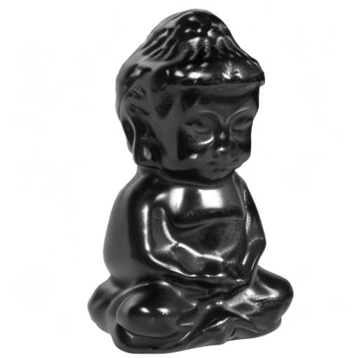 Hand Carved Buddha Statue Crystal Stone Decor for Home Office (Black)