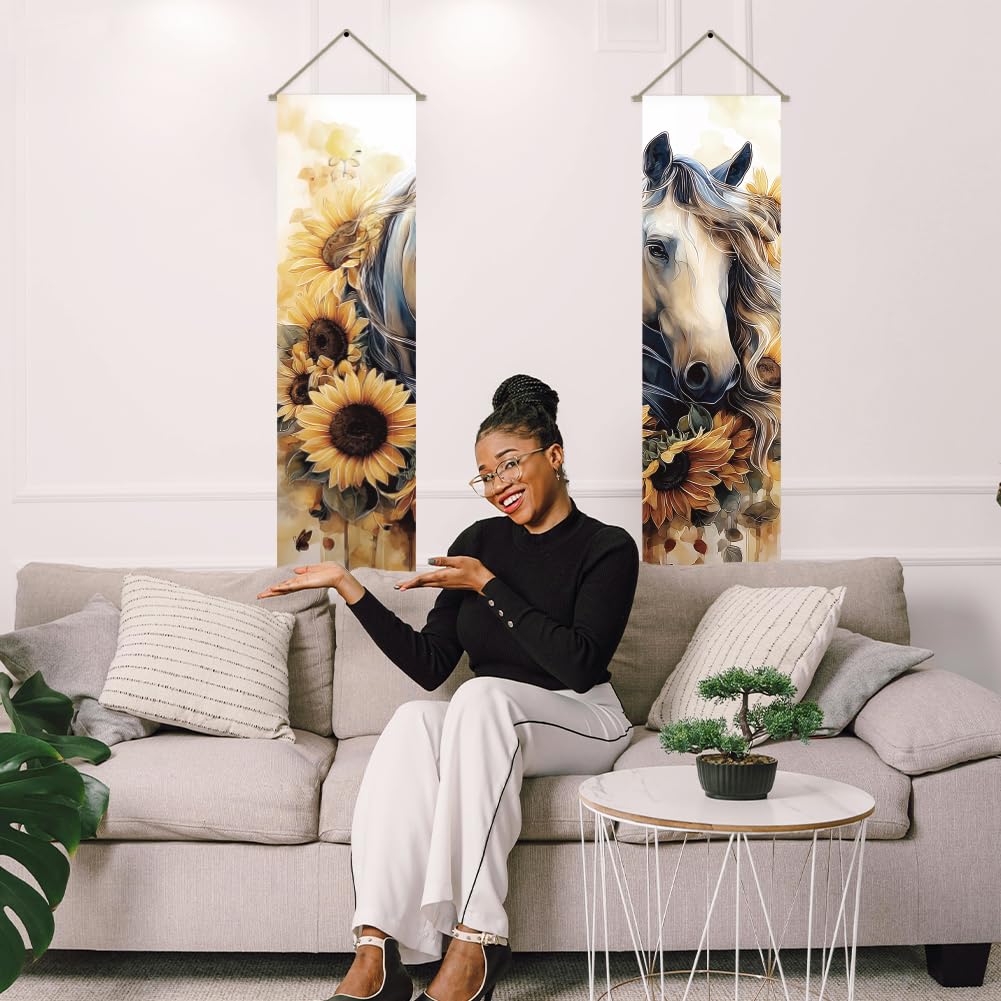 2Pcs Horse Tapestry (Yellow-sunflower and horse)