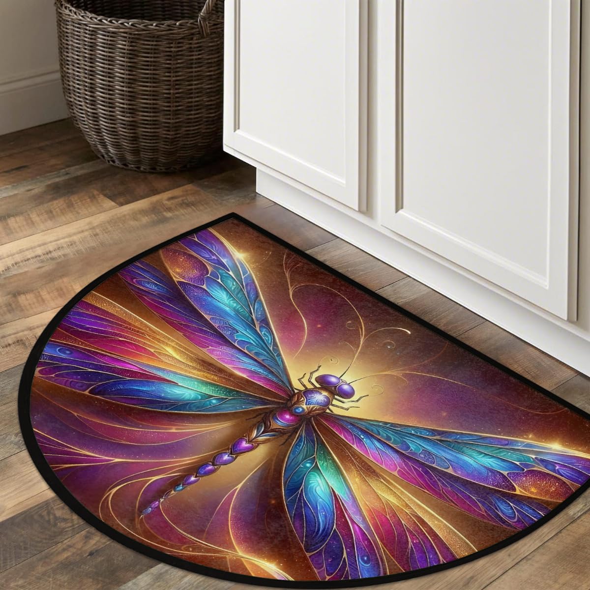 Dragonfly Half Round Rug Half Moon Door Mat Half Circle Rugs (D:color 10)