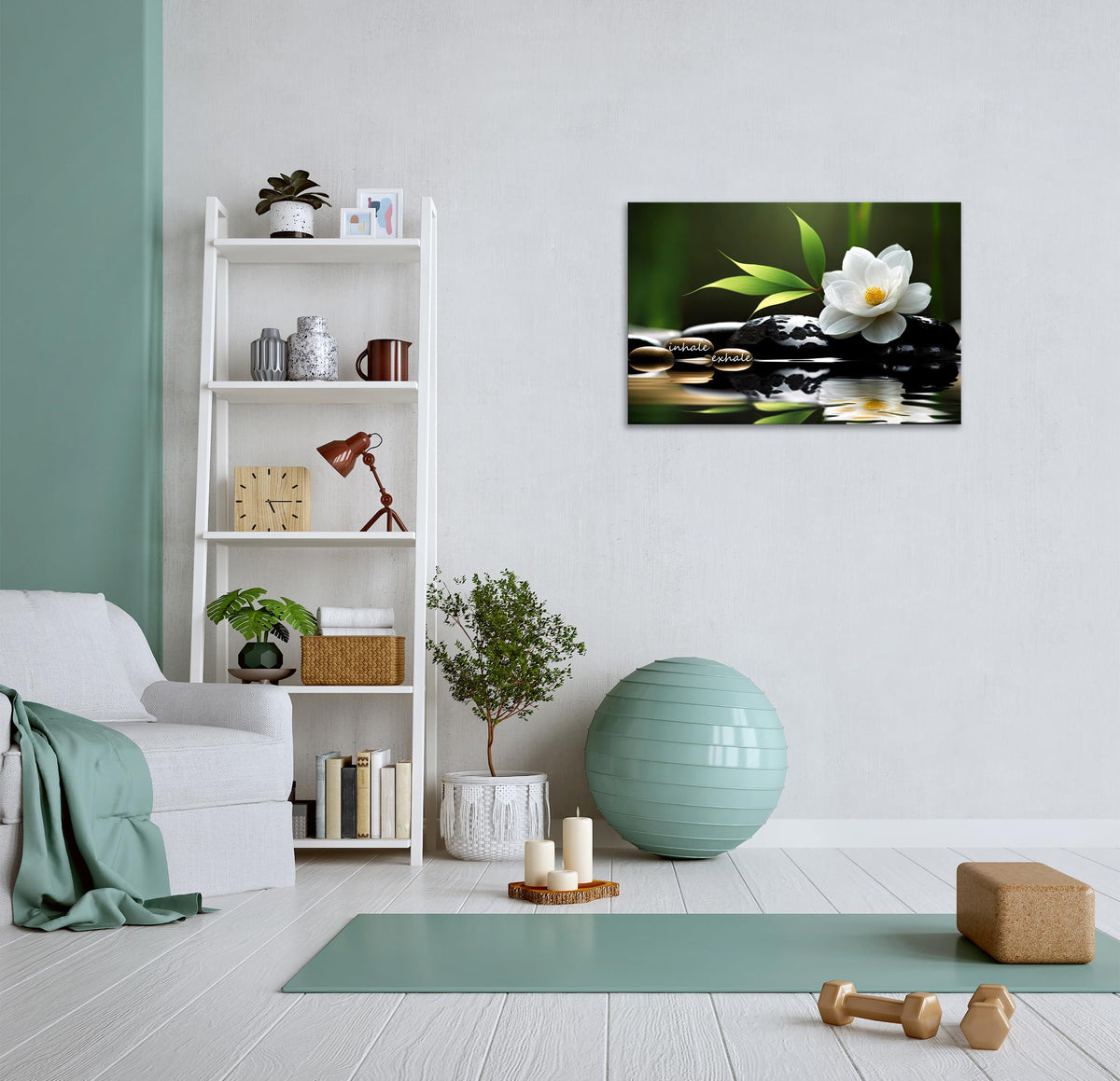 Lotus Flower Wall Art Inspirational Canvas Prints Inhale Exhale Yoga Quotes Poster Positive Relax Prints Pictures for Zen Office Wall Decor Framed Artwork Ready to Hang (12"L x 16"W / mindset lotus 05)