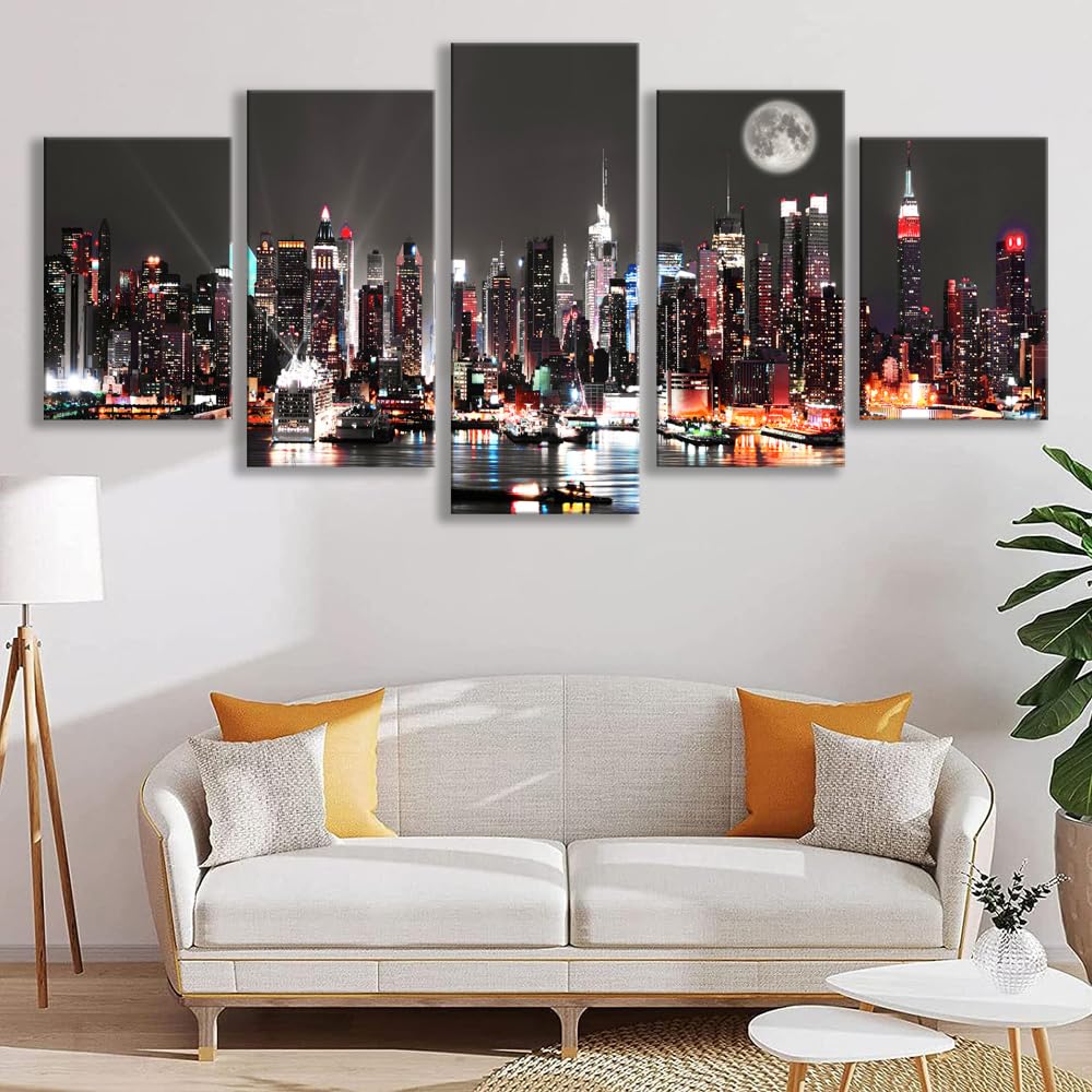 5 patrs Illuminated Manhattan New York 100 x200 cm (16x24inchx2,16x32inchx2,16x40x1 / Artwork17)