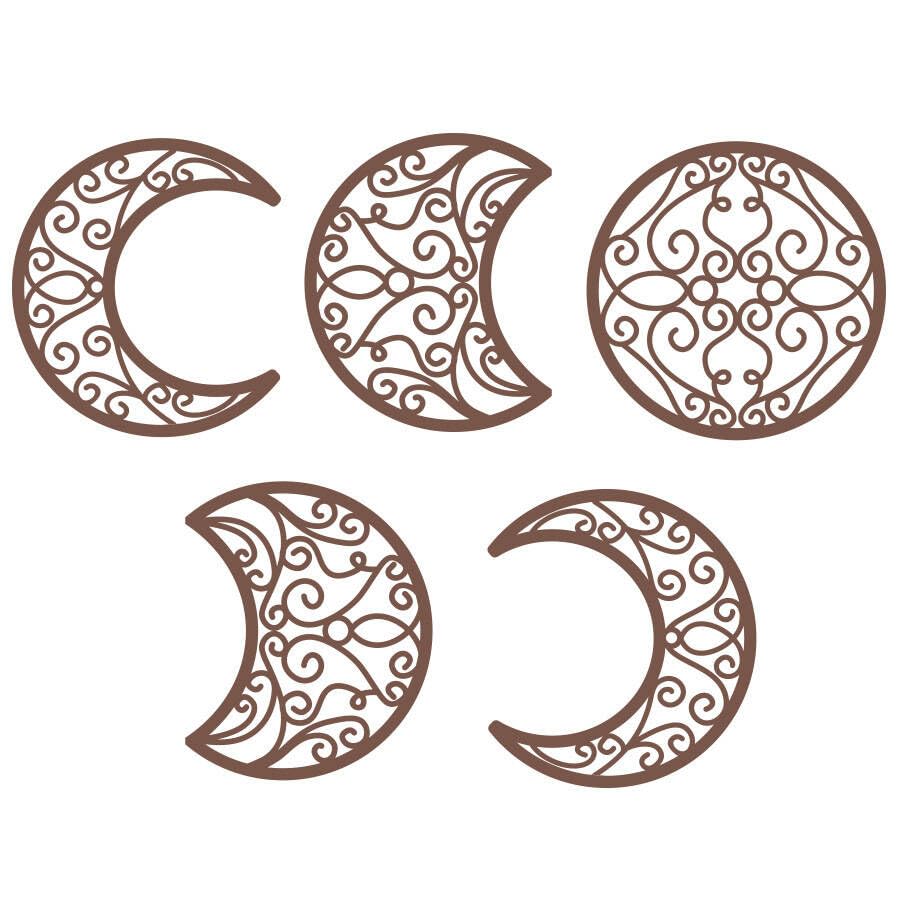 5 Pcs Moon Wall Decor Wooden Moon Phase Wall Hanging Bohemian Style Bedroom Home Wall Pediment Bohemian Lunar Aesthetic Art for Bedroom Living Room Dorm Apartment Office (Brown1)