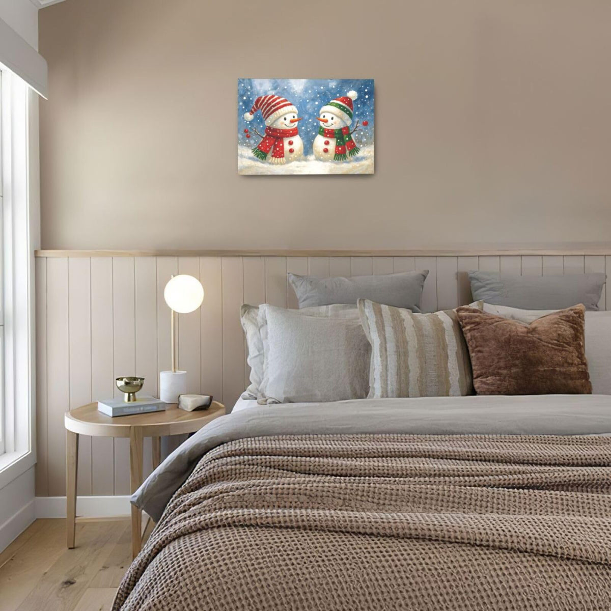 Christmas Snowman Wall Art Winter Holidays Canvas Wall Decor Pictures Paintings Prints Artwork Framed Decorations For Bathroom Bedroom Living Room Office Gifts 24" x 16" (Snowman / 24"L x 16"W)