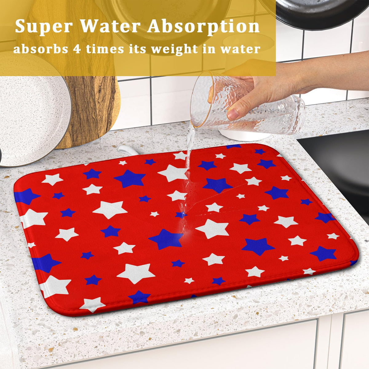 Fourth of July Independence Memorial Dish Drying Mat for Kitchen Counter (Fourth of July / 16" x 18")