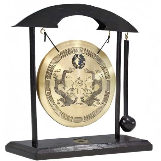 Zen Table Gong Dragon with Taiji Symbols Feng Shui Meditation Desk Gold Bell Home Decor Housewarming Congratulatory Blessing Gift