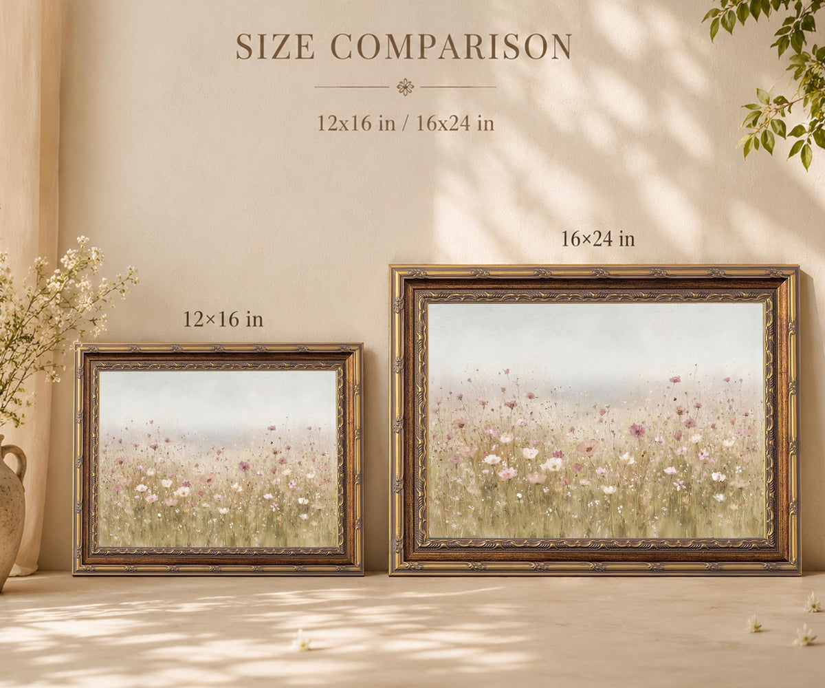 Pink Wildflower Wall Art (Soft Pink, White, Sage Green, Beige, Light Blue / 12"L x 16"W)