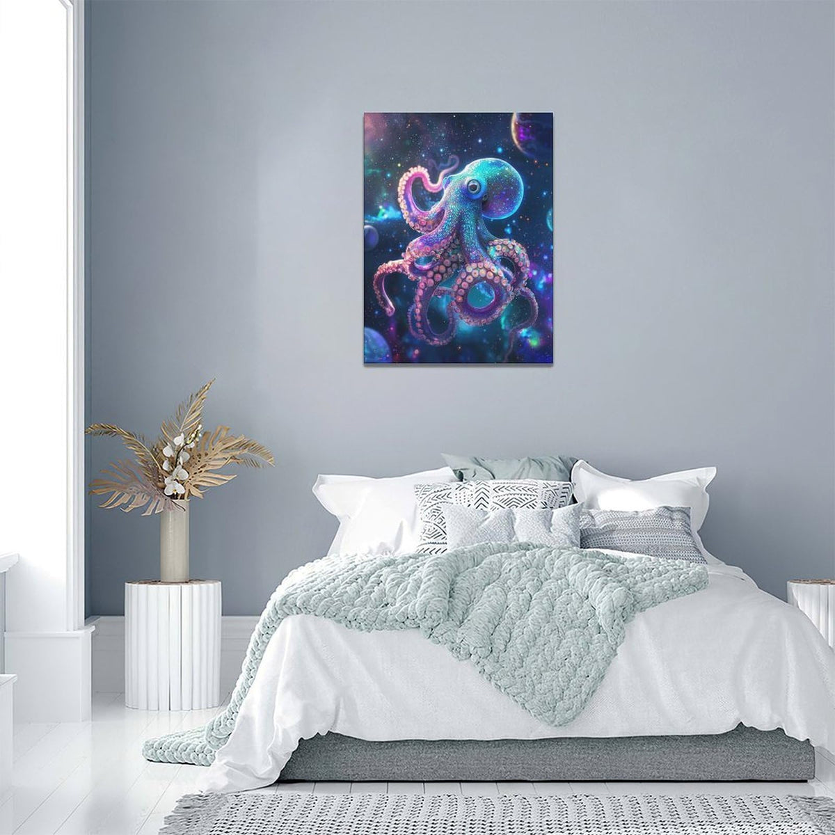 Octopus Galaxy Canvas Wall Art Octopus In Space Pictures Wall Decor Cool Poster Prints Painting Framed Artwork Modern Decoration for Bedroom Living Room Dining Room 12"x16" (16"L x 12"W / Octopus in Space)