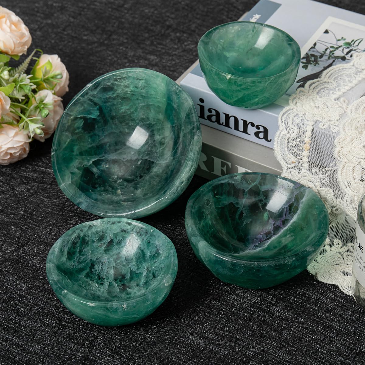 Large Green Fluorite Crystal Bowl Hand (Green Fluorite / Large)
