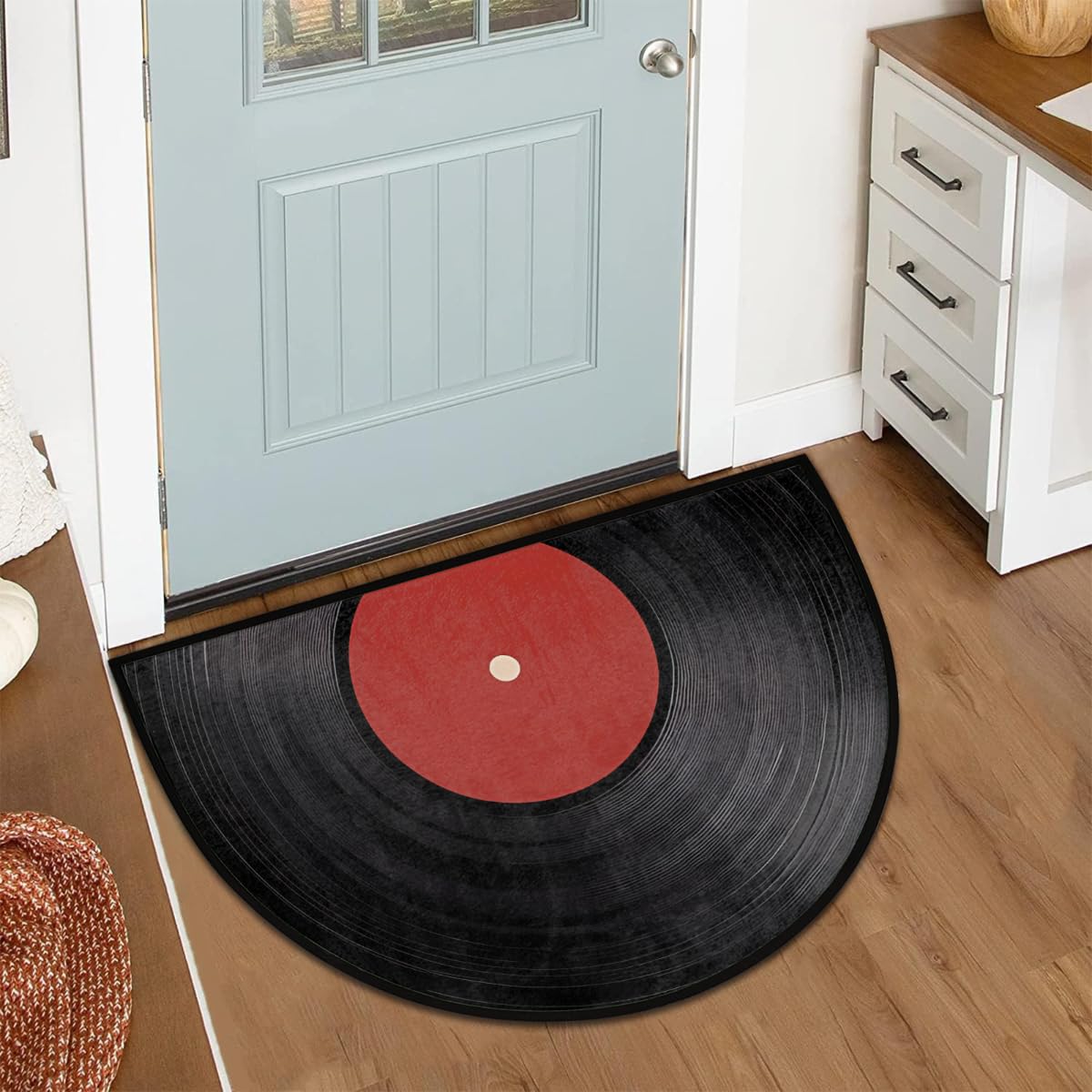 Half Round Door Mat Music Vinyl Record red Welcome Mats Non (36 inch x 24 inch (Semicircular) / Music Vinyl Record Red)