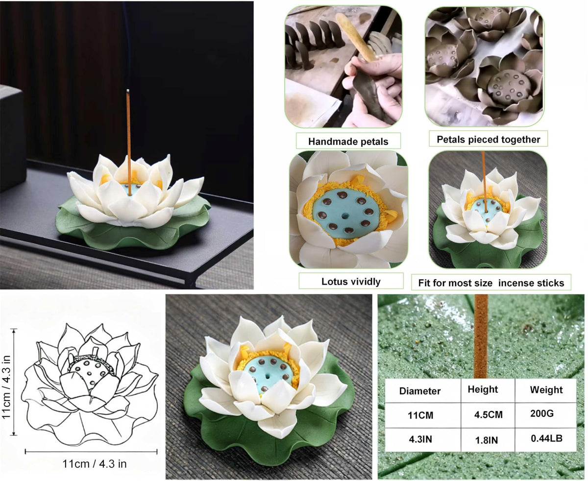 Lotus Incense Holder (White+green)