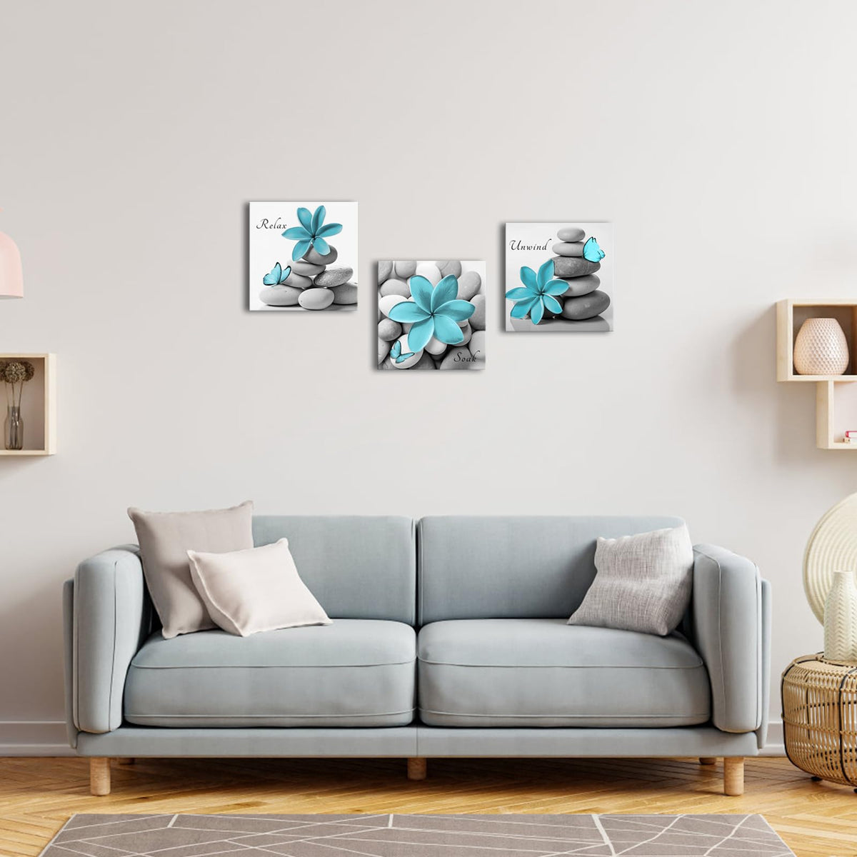 Teal Bathroom Wall Decor 12"x12"x3Pcs (Blue)