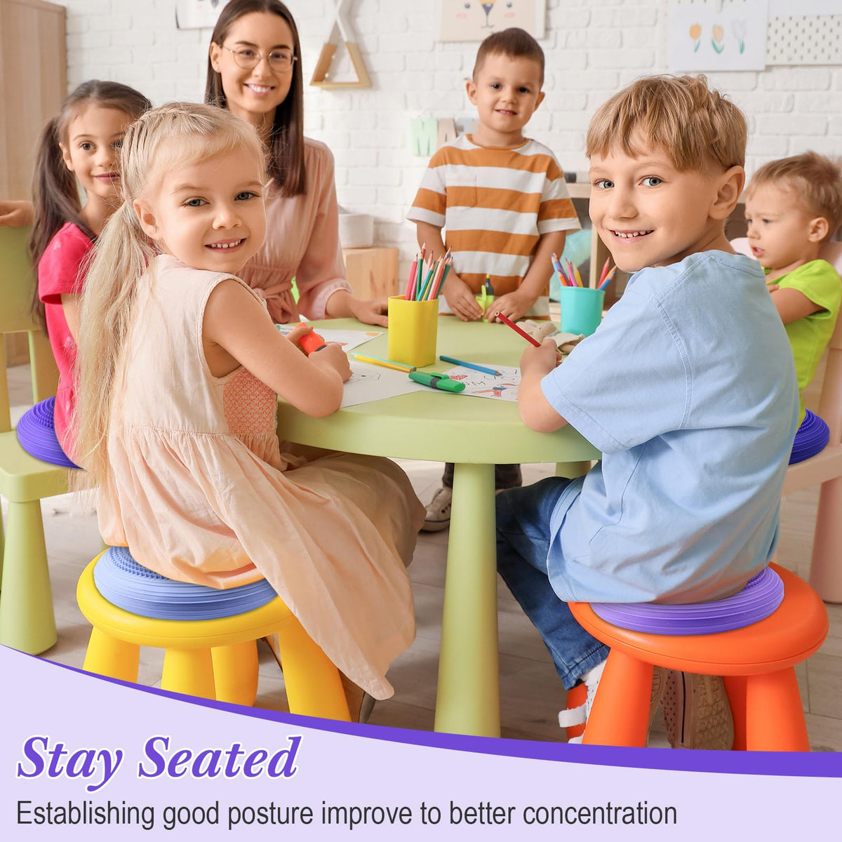 4 Pcs Wiggle Seat Inflated Wobble Cushion for Kids (Purple Series)
