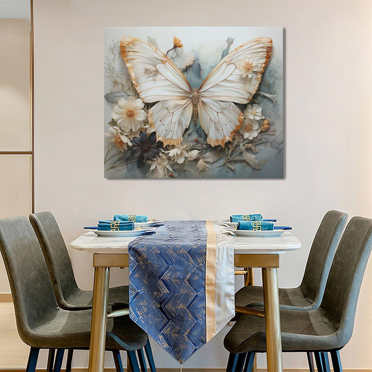 Butterfly Flower Decor Wall Art Aesthetic Butterfly Pictures Wall Decor Abstract Butterfly Floral Canvas Painting Modern Artwork Decorations Framed for Bathroom Living Room Bedroom Office 24x20inch (24L" x 20W" / Gold Butterfly)