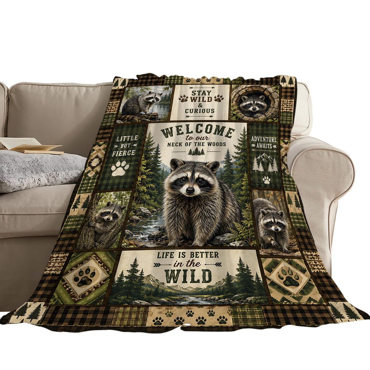 Raccoon Blanket Woodland Animal Camping Gifts Throw Blanket 40"X50" (40"x50" / Raccoon)