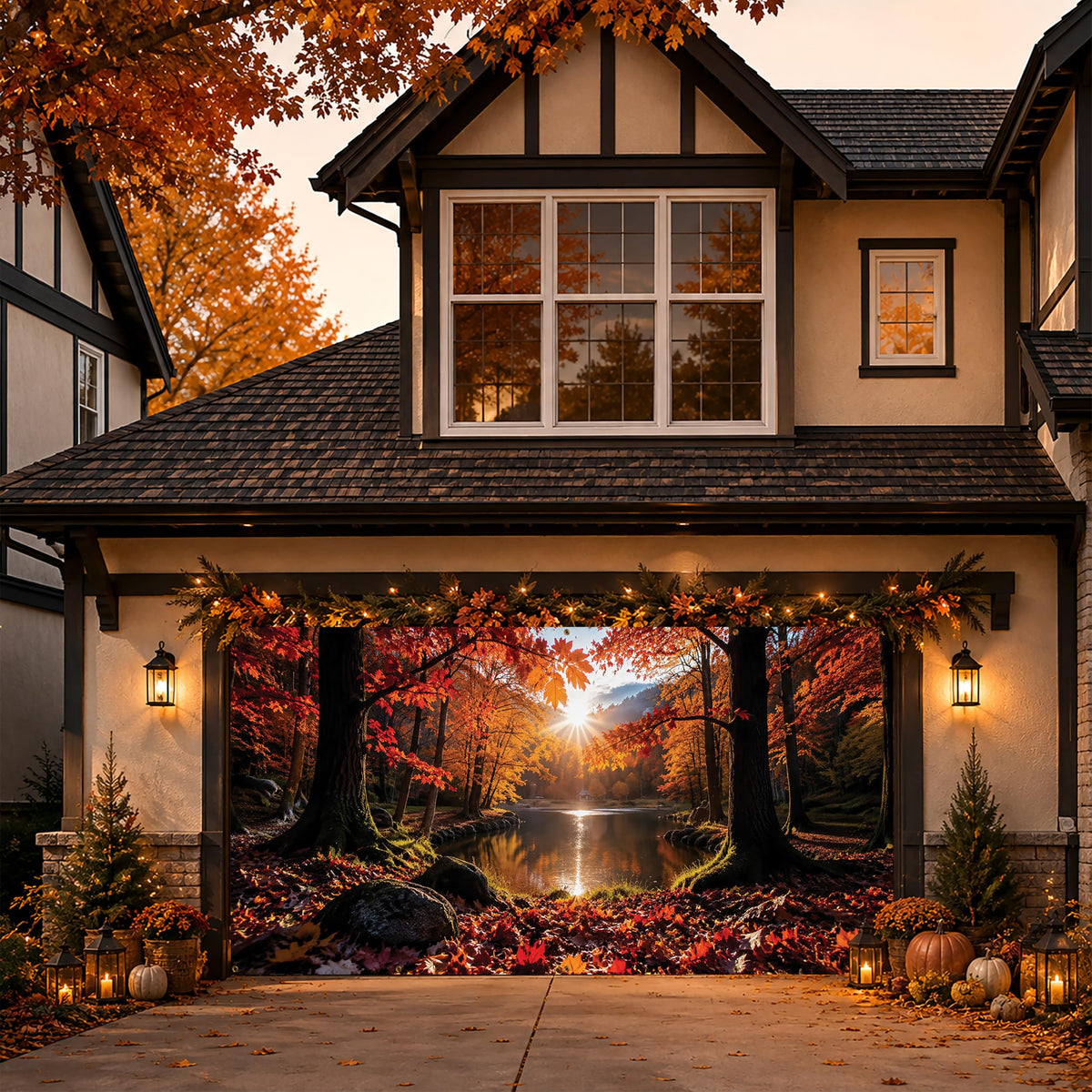 Garage Door Banner Cover Autumn Nature 6x13FT Fall Forest Backdrop (Autumn Forest)