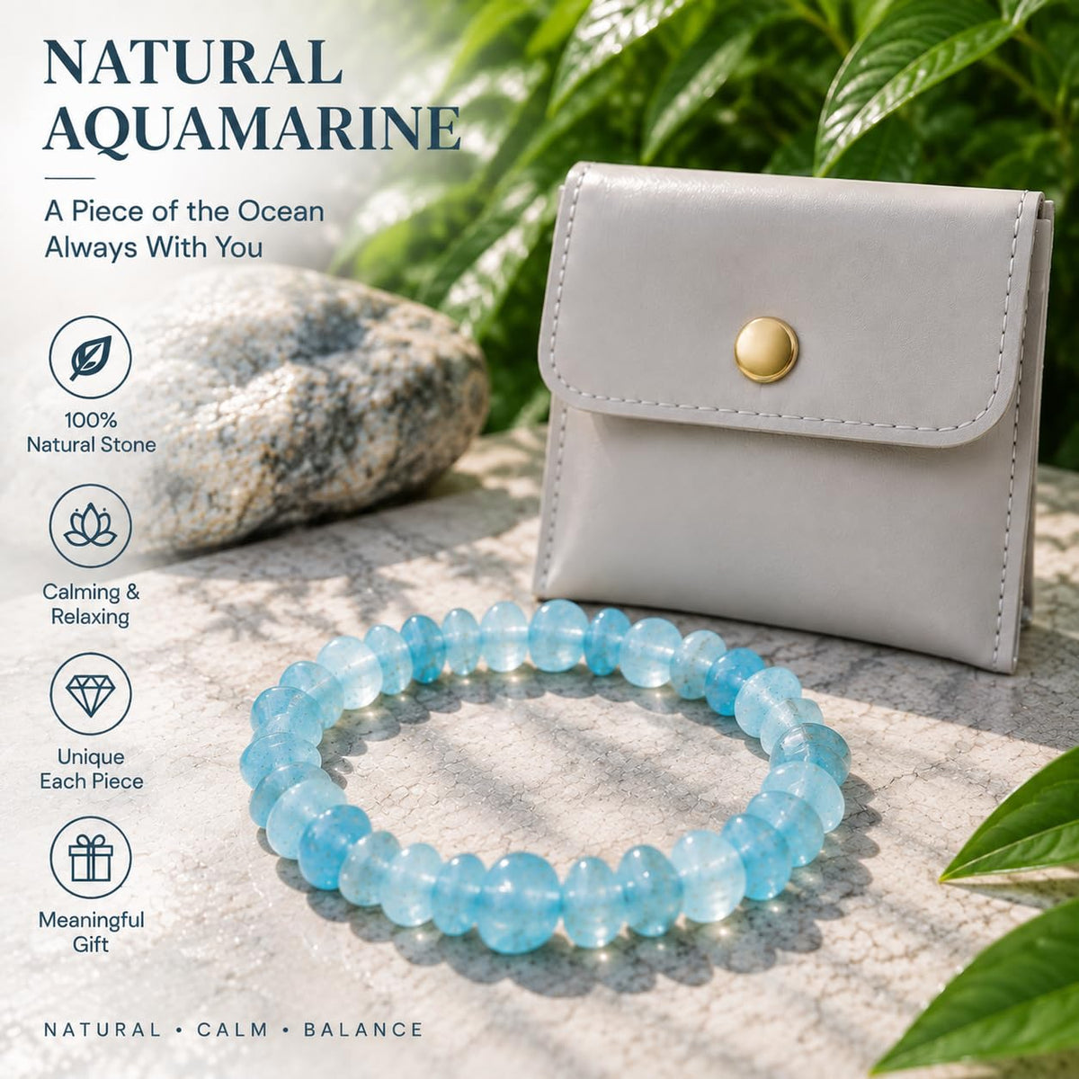 Aquamarine Crystal Bracelet for Women Men (Aquamarine chip Crystal)