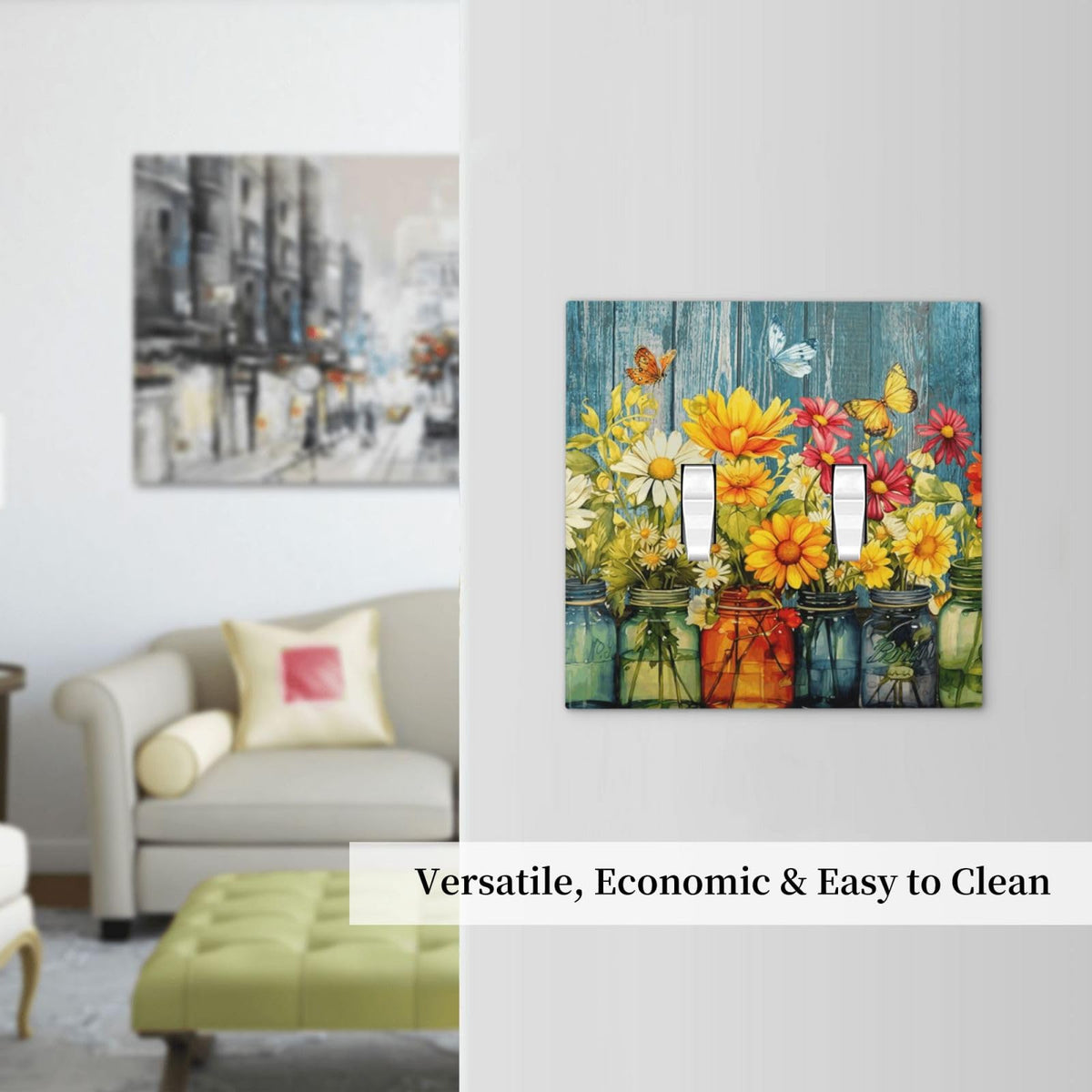 Decorative Rustic Daisy Flower Floral Toggle Light Switch Cover 2 (Country Rustic Daisy Flower Butterfly / 2 Gang Toggle Mid)