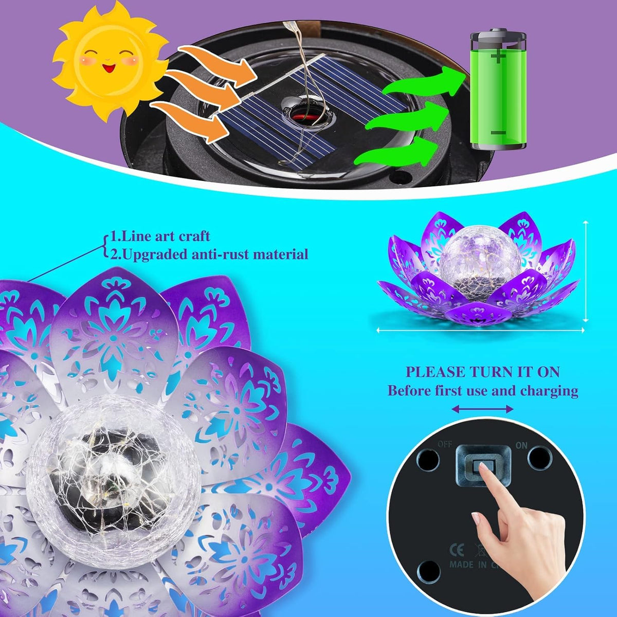 Solar Garden Lights Outdoor Decorative (Hollow Purple)