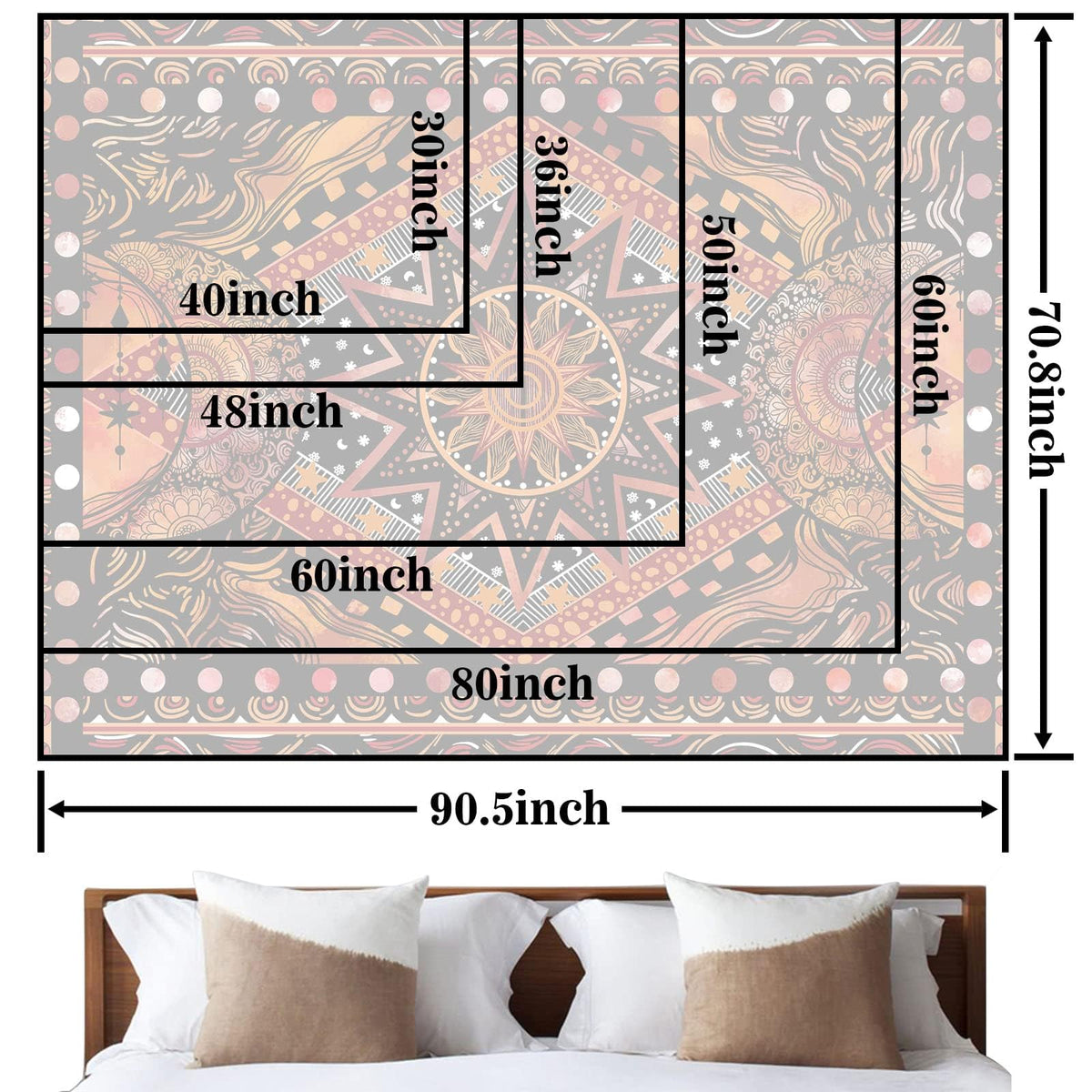 Orange Sun and Moon Tapestry Wall Hanging (Orange / 80"L x 60"W)