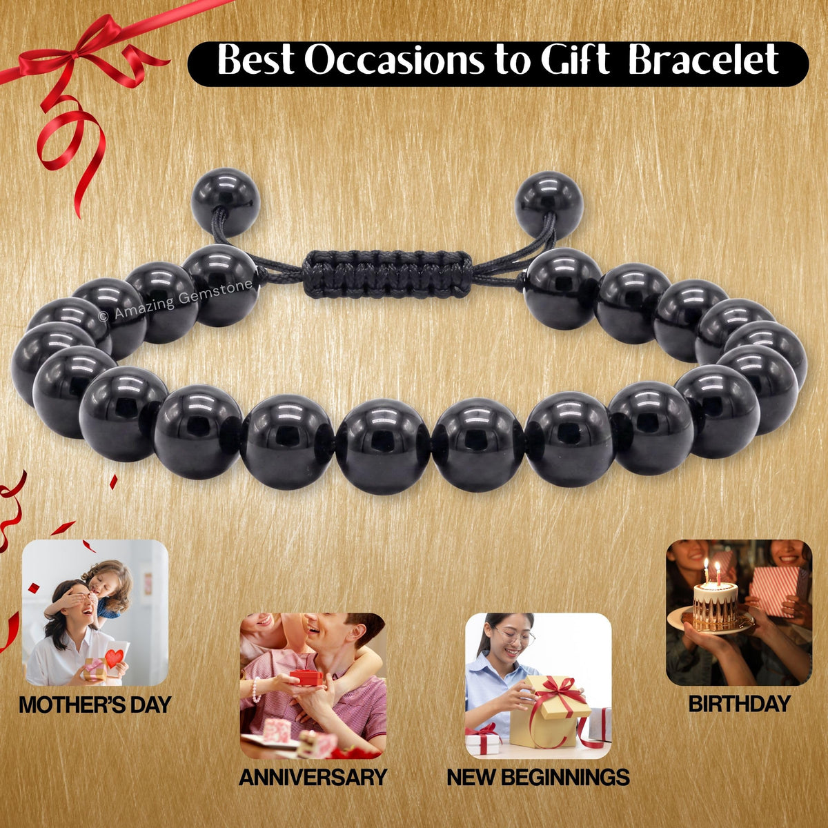 Black Tourmaline Bracelet for Women Men's Gifts (Black Tourmaline)