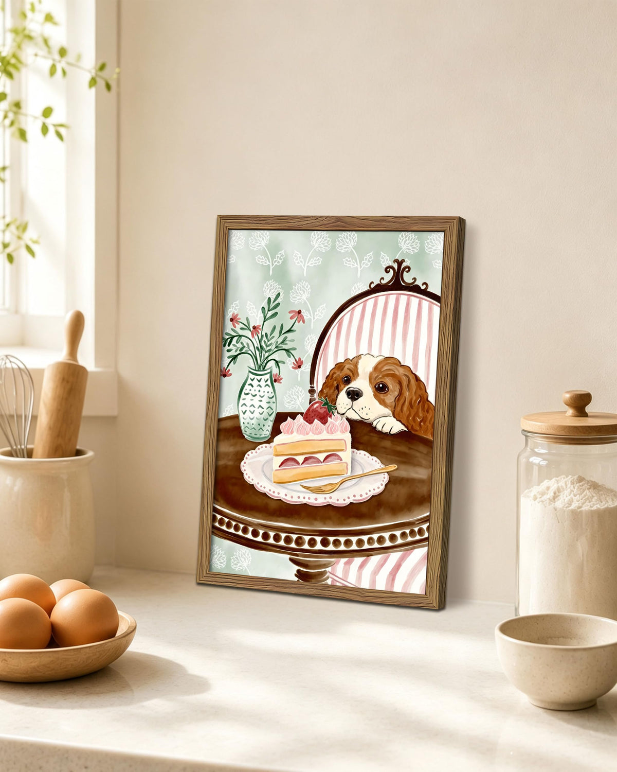 Cute Cavalier King Charles Spaniel Framed Canvas Wall Art (A-Dog / 16"L x 12"W)