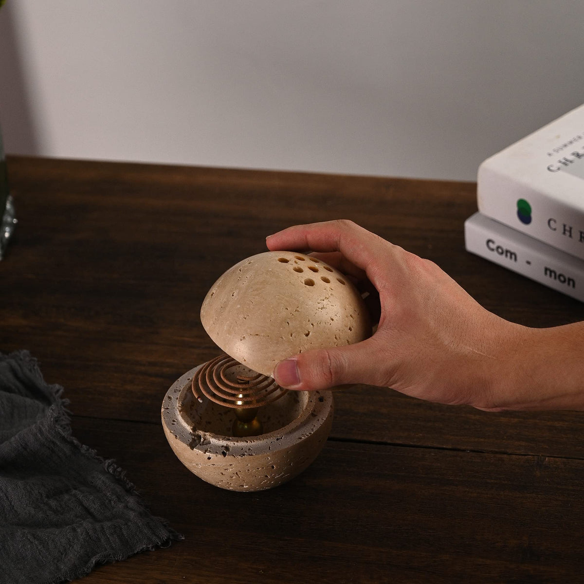 Natural Travertine Incense Cone Holder (Beige)