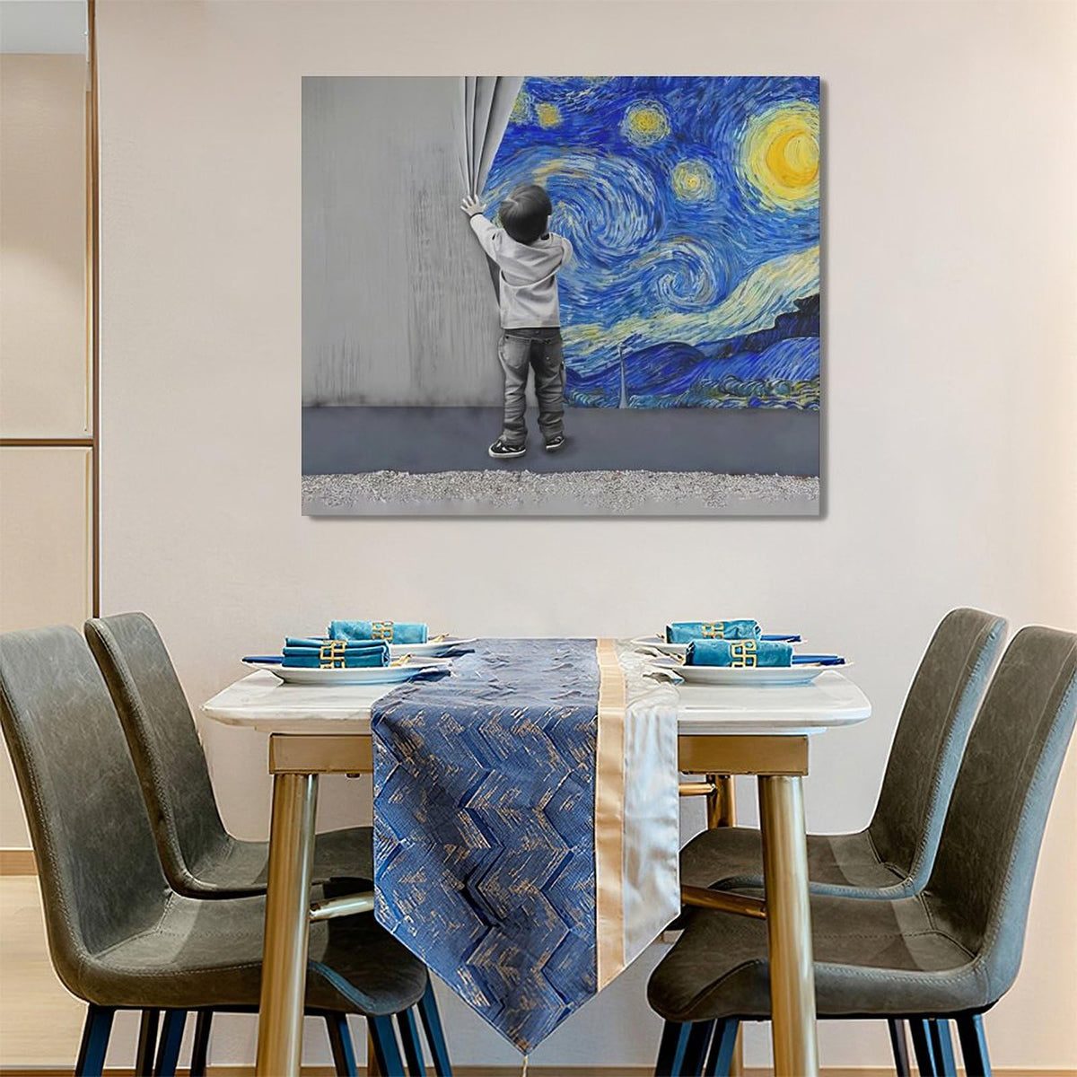 Banksy Wall Art Boys Starry Night Street Graffiti Pictures Wall Decor Kids Canvas Painting Pop Home Modern Artwork Decorations Framed for Living Room Bedroom Bathroom Office 24 x 20 inch (24"L x 20"W / Boy)