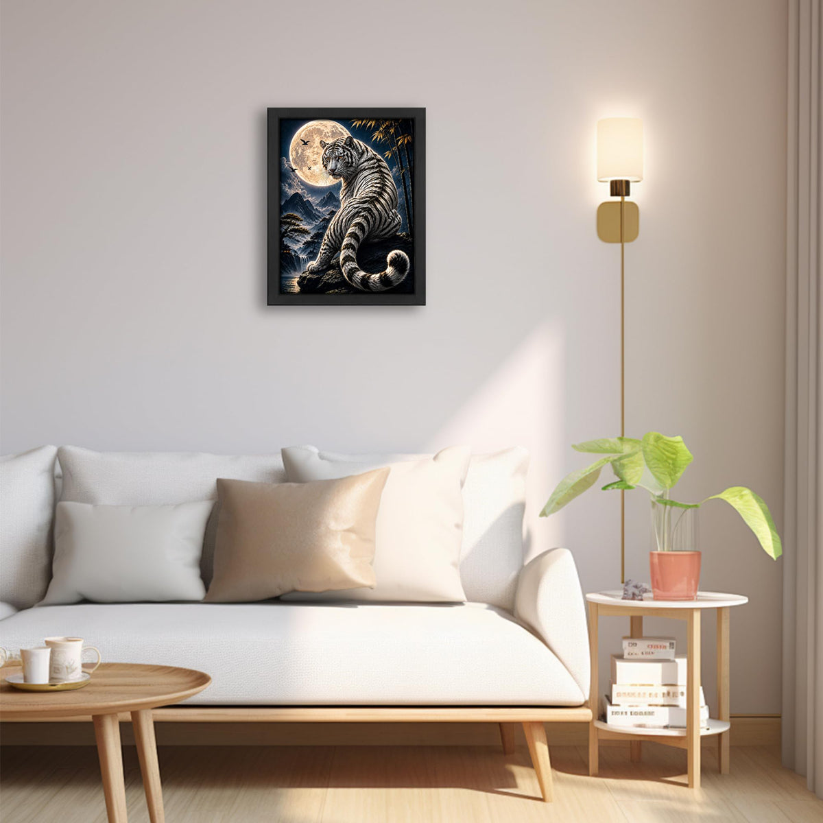 White Tiger Moon Decor Wall Art (Wall Art Framed 57 / 16"L x 12"W)