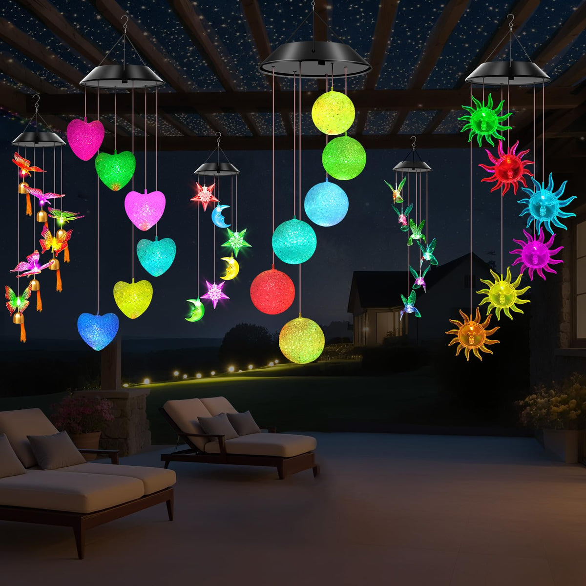 Ball Solar Wind Chimes Color Changing Lights Outdoor