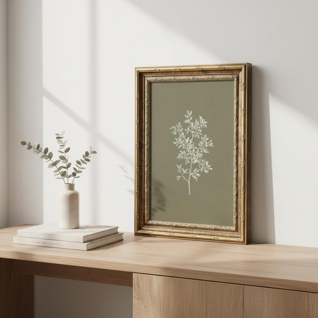 Vintage Framed Olive Branch Wall Art (olives / 16"L x 12"W)