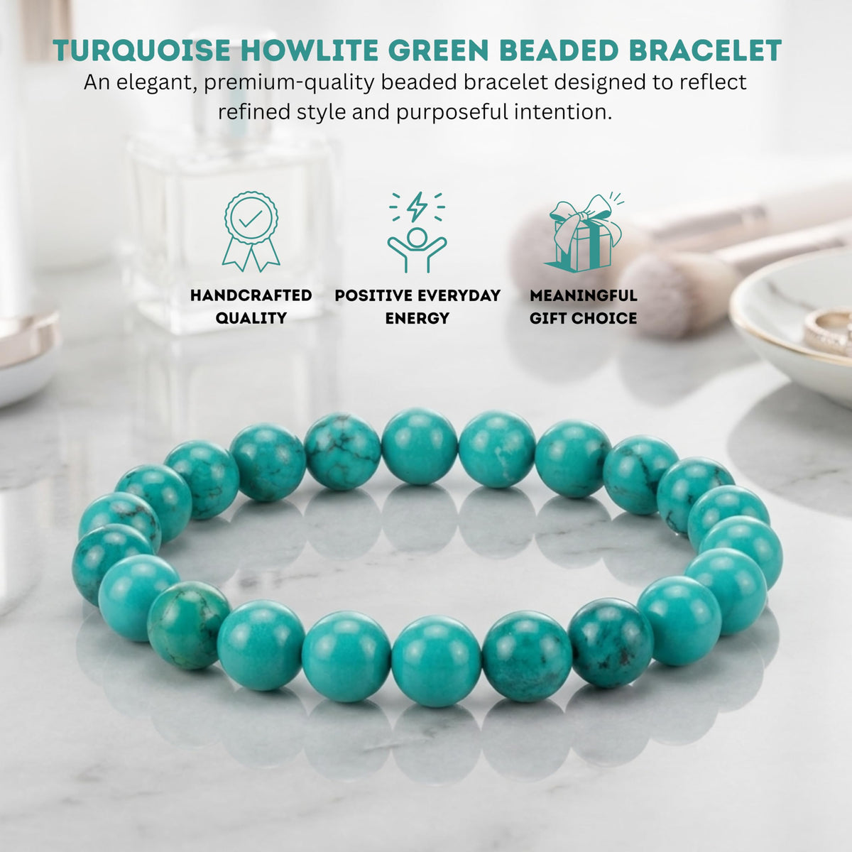 Turquoise Howlite Green 8mm Beaded Bracelet (Turquoise Howlite Green / Large)