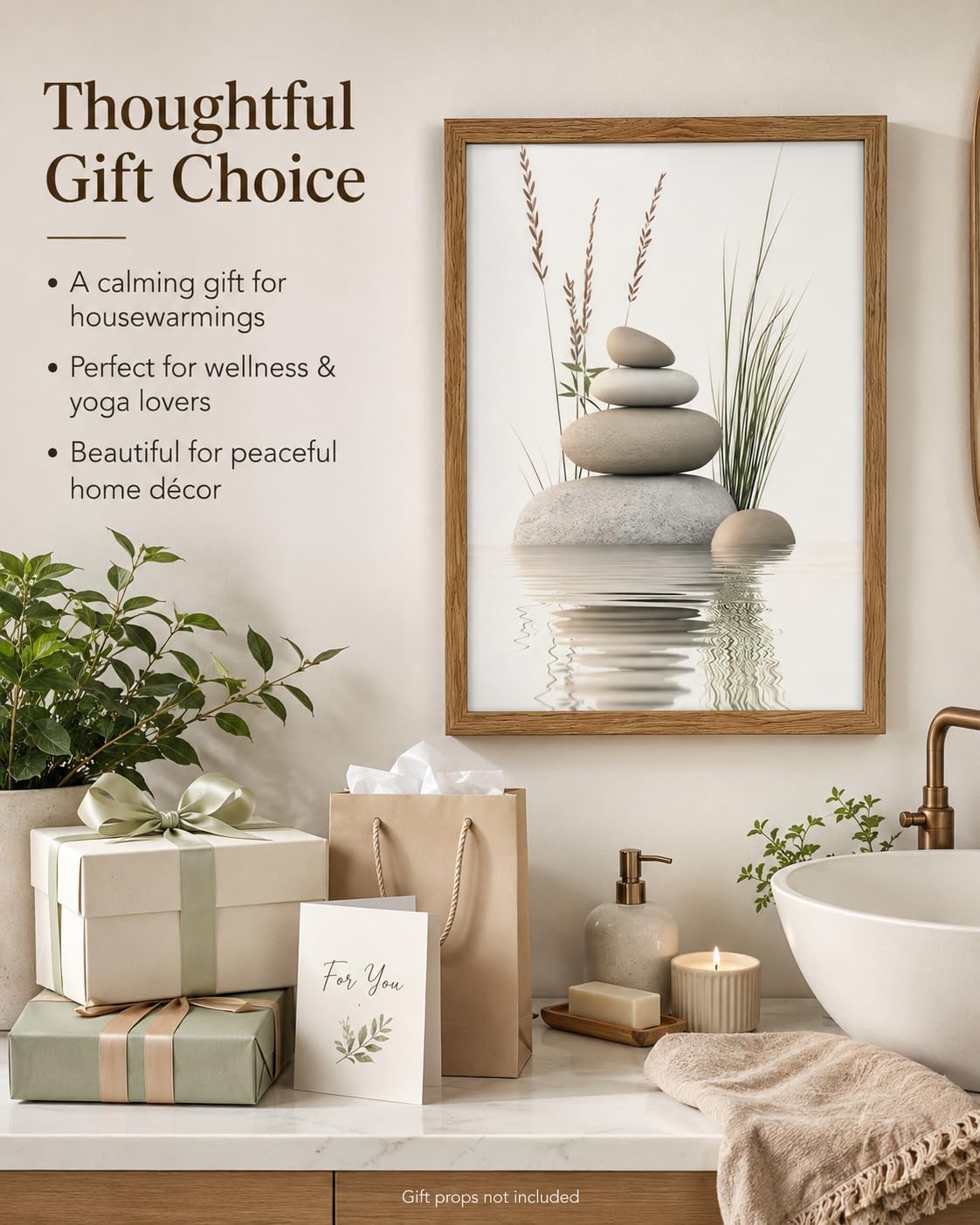 Wood Framed Zen Stones Wall Art Spa Stones Wall Decor (Zen Stones / 16"L x 24"W)