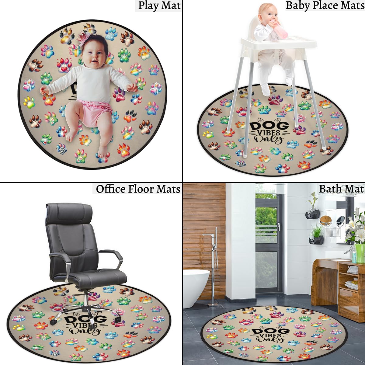 3 Ft Paw Animals Round Rug Circle Area Rugs Circular Door Mat for Indoor (A:a-5 / 3'3" (Round))